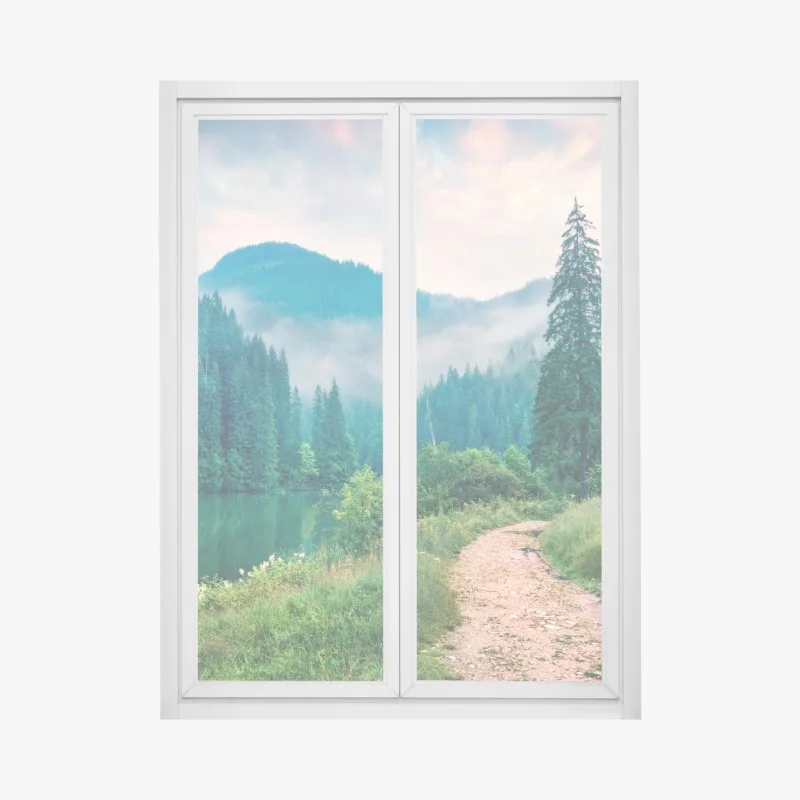Pegatina para ventana amanecer brumoso en Lacu Rosu
