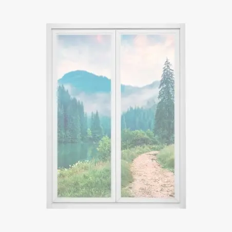Pegatina para ventana amanecer brumoso en Lacu Rosu – Pixers®