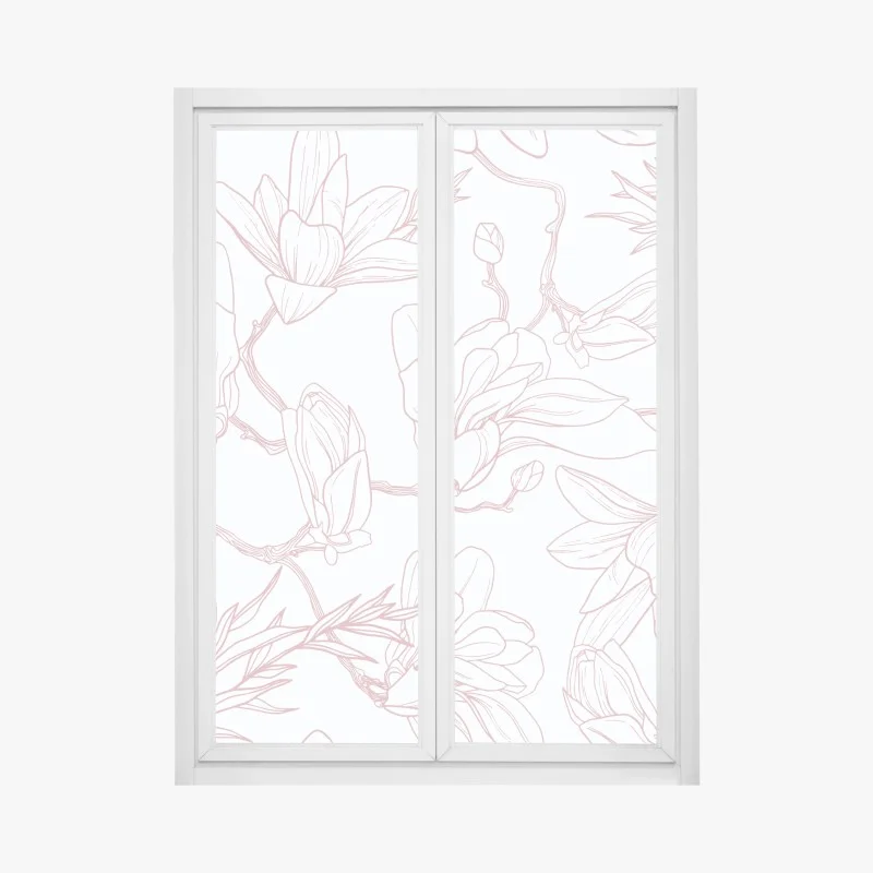 Pegatina para ventana patrón de magnolias en tonos rosa palo