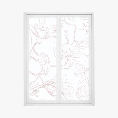 Pegatina para ventana patrón de magnolias en tonos rosa palo – Pixers®