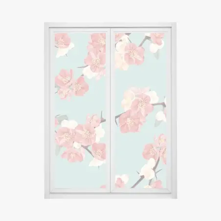 Pegatina para ventana diseño floral de flores de cerezo sobre fondo verde menta – Pixers®