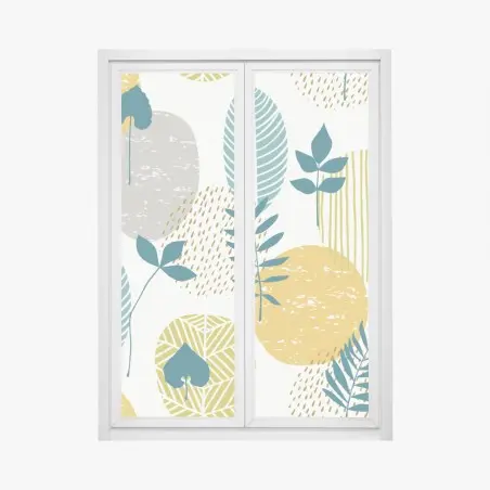 Pegatina para ventana patrón botánico moderno en tonos mostaza y verde azulado – Pixers®