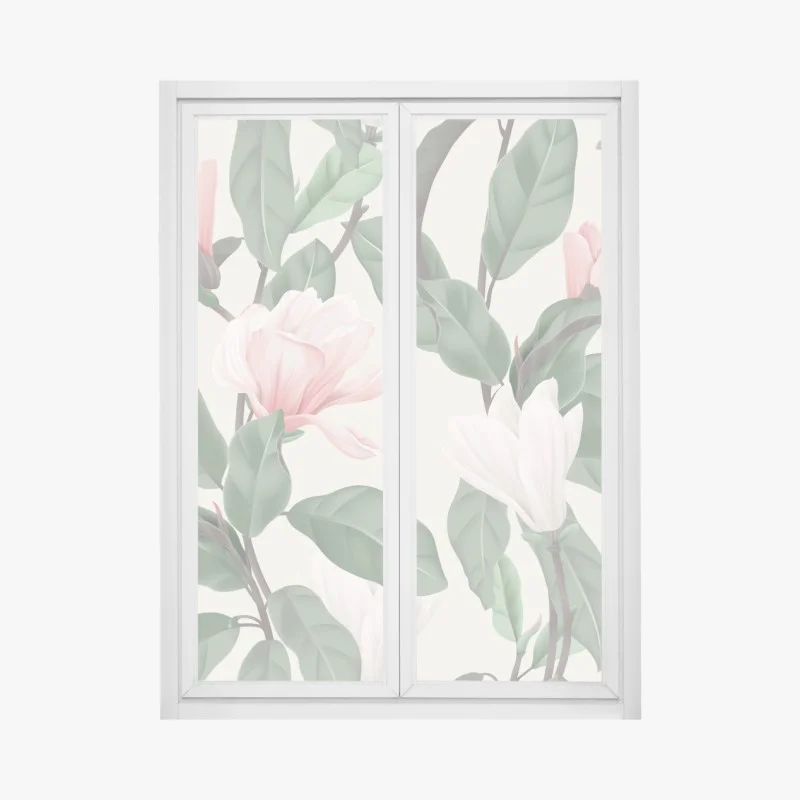 Pegatina para ventana patrón de magnolias en tonos pastel