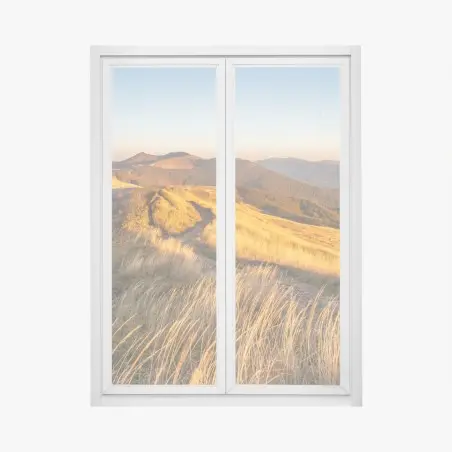 Pegatina para ventana luz dorada en la cresta montañosa – Pixers®