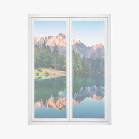 Pegatina para ventana amanecer sereno en Lago Fusine – Pixers®