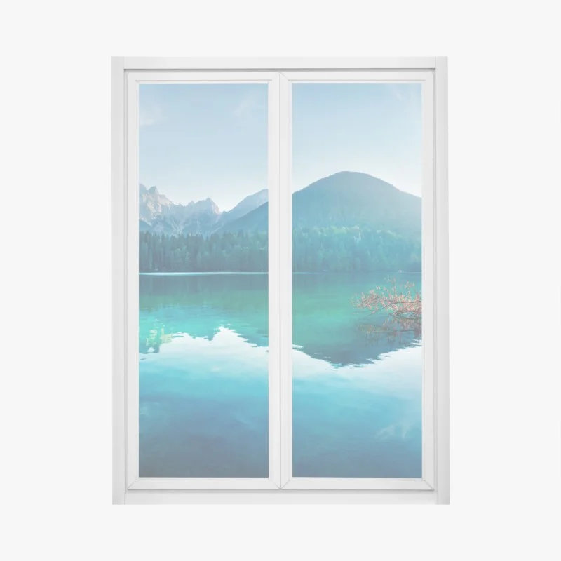 Pegatina para ventana vistas serenas del lago de Fusine en Alpes Julianos