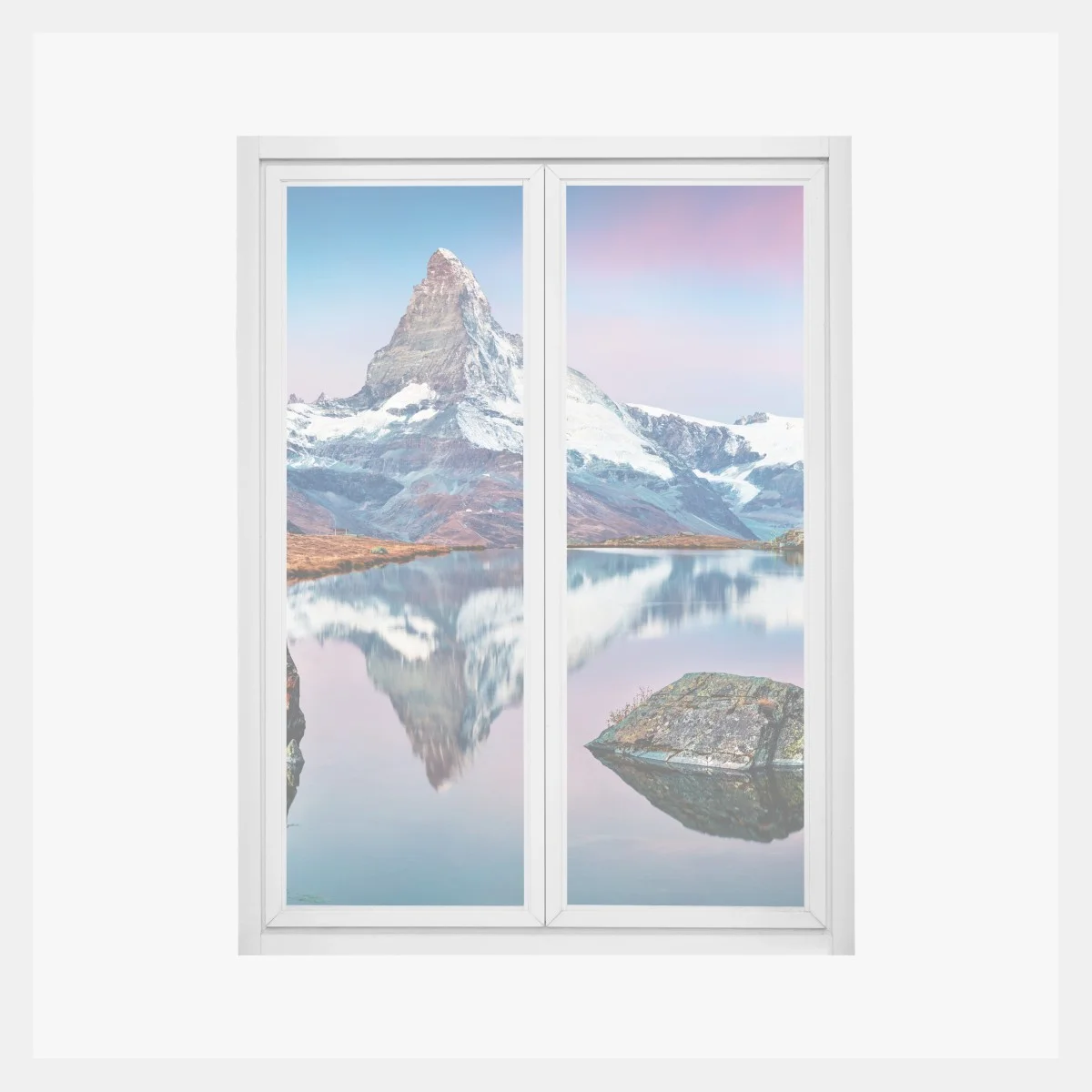 Pegatina para ventana reflejo del Matterhorn en Stellisee al amanecer – Pixers® Pegatina para ventana reflejo del Matterhorn en Stellisee al amanecer – Pixers®