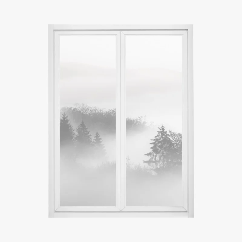 Pegatina para ventana silencio en el bosque entre nieblas
