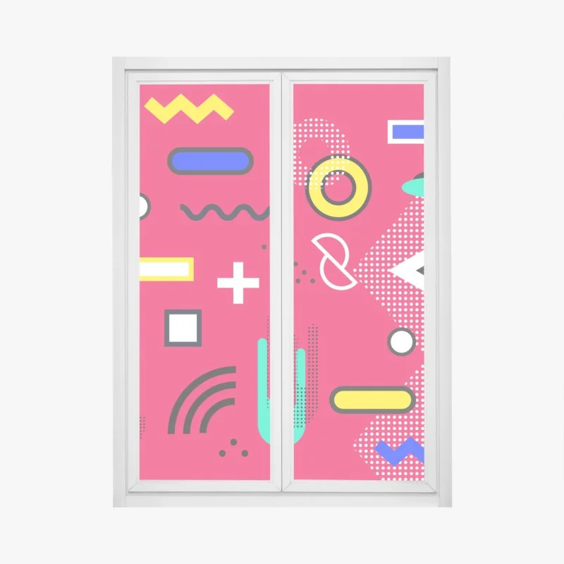Pegatina para ventana diseño geométrico pop sobre fondo fucsia