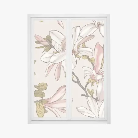 Pegatina para ventana ilustración de magnolias en tonos suaves – Pixers®