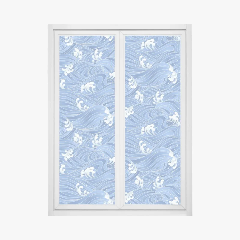 Pegatina para ventana diseño de olas azules estilizadas