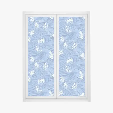 Pegatina para ventana diseño de olas azules estilizadas – Pixers®