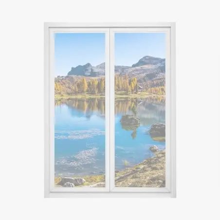 Pegatina para ventana reflejos dorados en lago alpino – Pixers®