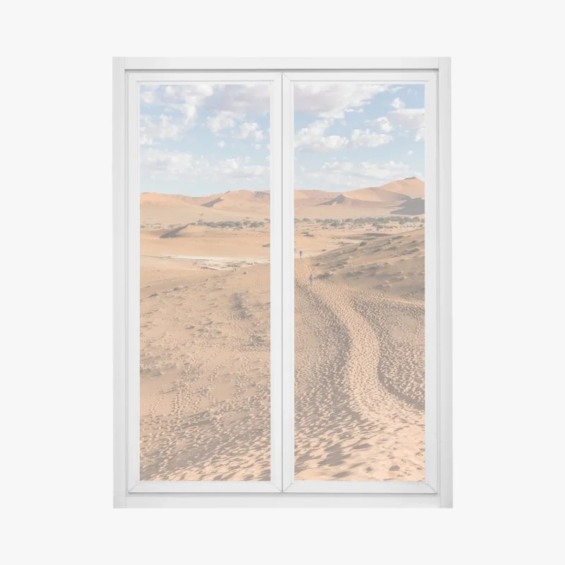 Pegatina para ventana ruta entre dunas bajo cielo azul