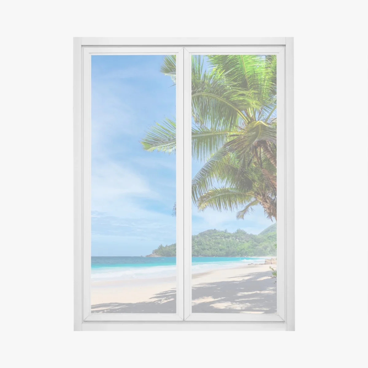 Pegatina para ventana vista tropical de playa con palmeras y velero – Pixers® Pegatina para ventana vista tropical de playa con palmeras y velero – Pixers®