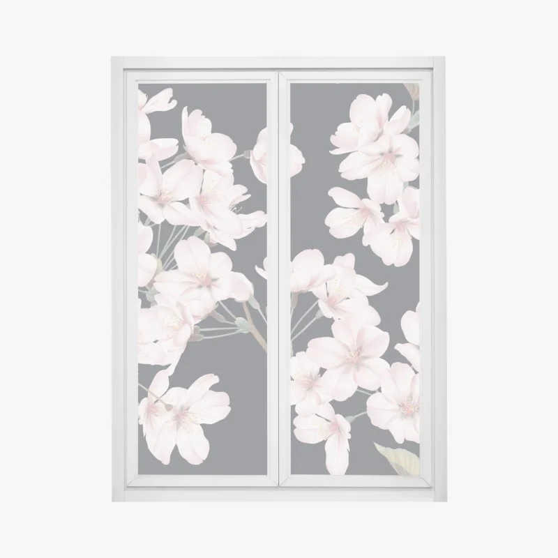 Pegatina para ventana flores de cerezo sobre fondo gris oscuro