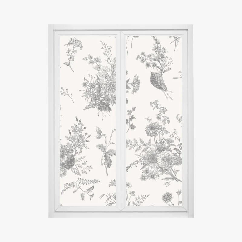 Pegatina para ventana motivo floral otoñal en blanco y negro