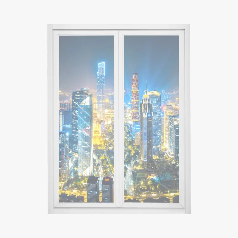 Pegatina para ventana panorama nocturno del distrito financiero de Guangzhou