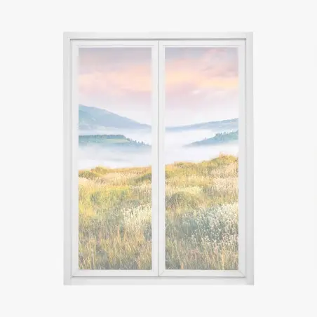 Pegatina para ventana amanecer brumoso en la sierra de Borzhava – Pixers®