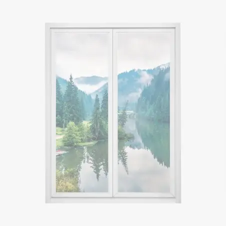 Pegatina para ventana paisaje sereno de Lacu Roșu al amanecer – Pixers®