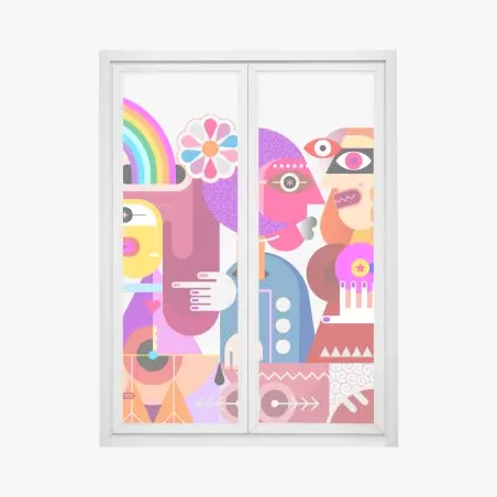 Pegatina para ventana explosión de rumores: arte abstracto con arcoíris – Pixers®