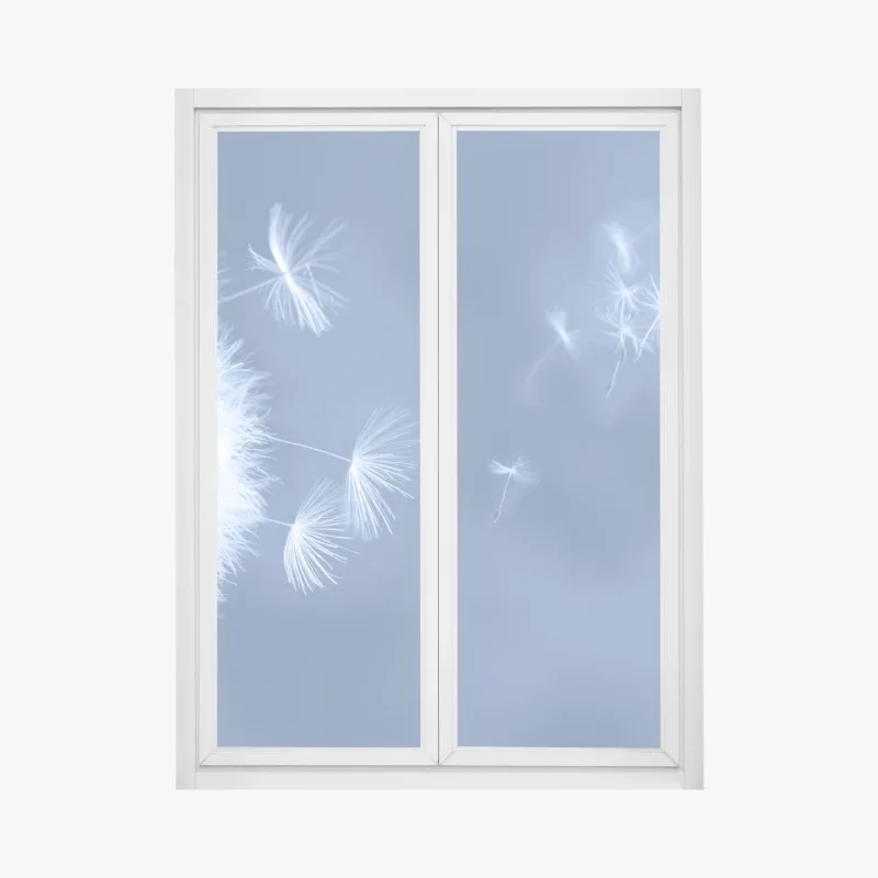 Pegatina para ventana susurro de diente de león en azul