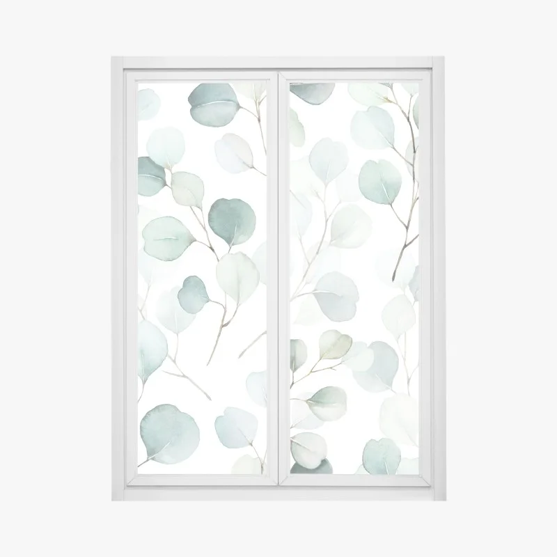 Pegatina para ventana ramas de eucalipto en acuarela