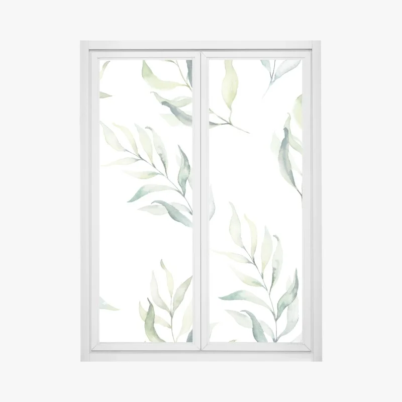 Pegatina para ventana diseño botánico de hojas en acuarela