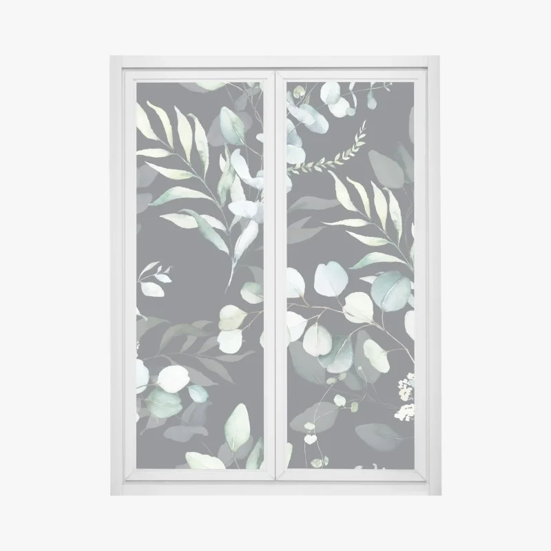 Pegatina para ventana jardín de eucalipto en acuarela sobre fondo oscuro