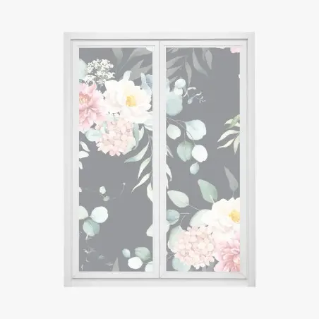 Pegatina para ventana composición floral acuarelada sobre fondo oscuro – Pixers®