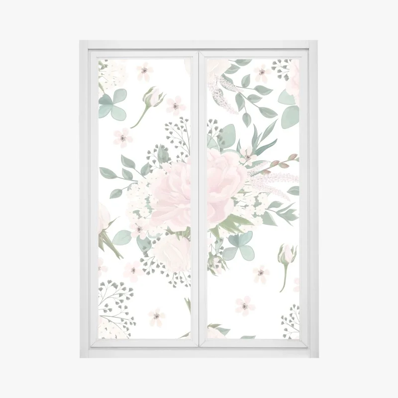 Pegatina para ventana belleza floral en tonos pastel