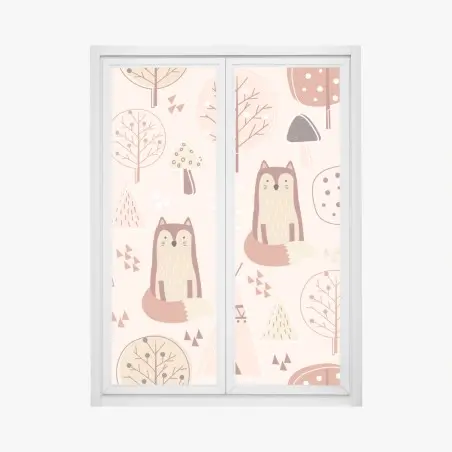 Pegatina para ventana bosque encantado de zorros en tonos pastel – Pixers®