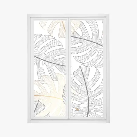 Pegatina para ventana hojas de monstera en líneas negras y doradas – Pixers®