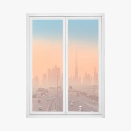 Pegatina para ventana horizonte de Dubái al atardecer – Pixers®