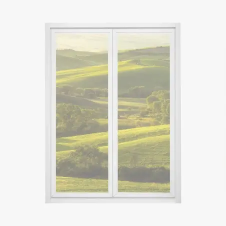 Pegatina para ventana colinas verdes bañadas en luz dorada – Pixers®
