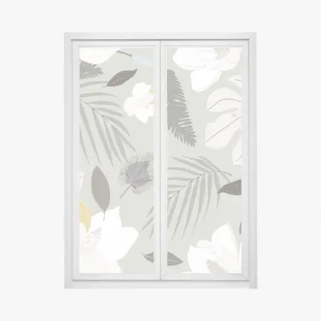 Pegatina para ventana patrón botánico de magnolias y hojas tropicales – Pixers®