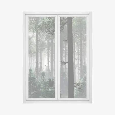 Pegatina para ventana bosque brumoso de pinos en calma – Pixers®