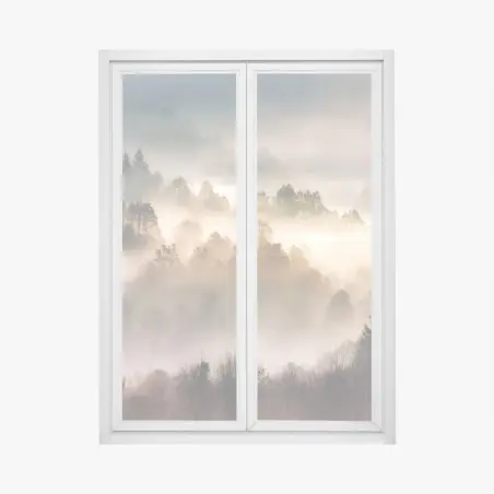 Pegatina para ventana paisaje de niebla en colinas al amanecer – Pixers®