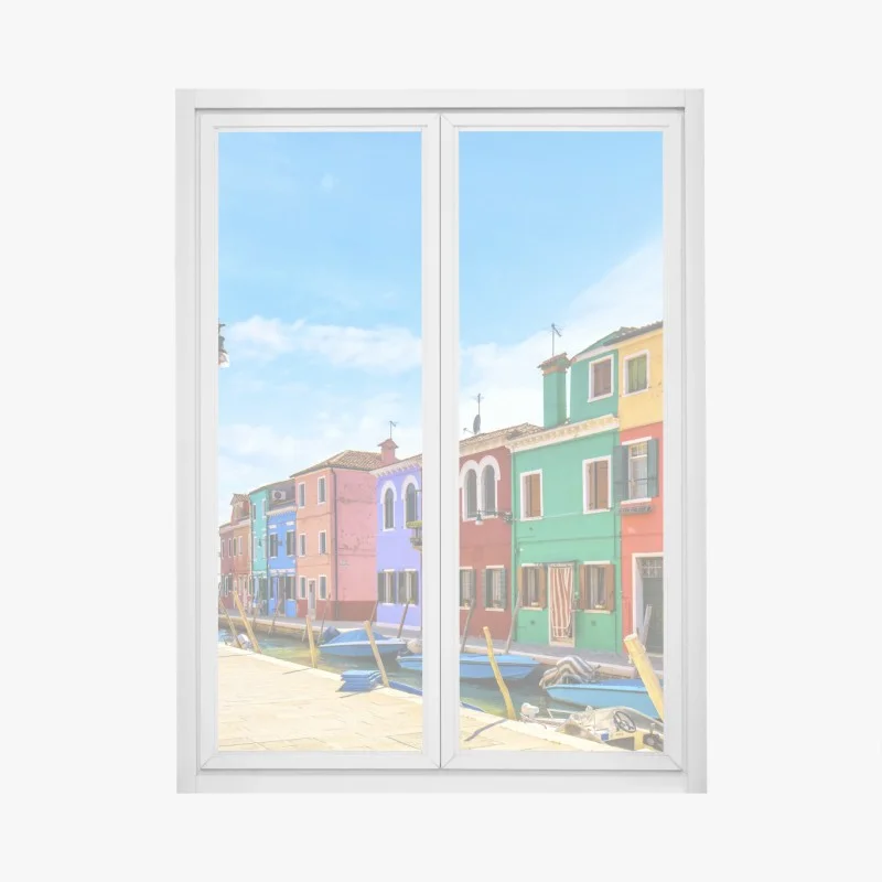 Pegatina para ventana escena vibrante del canal de Burano