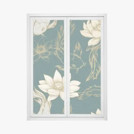 Pegatina para ventana koi y lotos en patrón oriental dorado – Pixers®