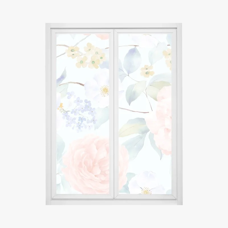 Pegatina para ventana jardín en acuarela de flores en tonos pastel