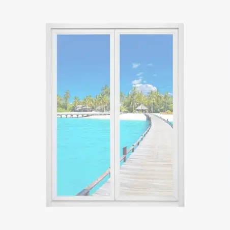 Pegatina para ventana muelle hacia el paraíso tropical sobre agua turquesa – Pixers®