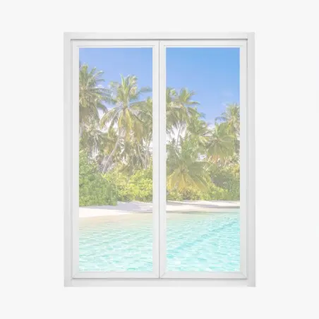 Pegatina para ventana escena de playa tropical con palmeras – Pixers®