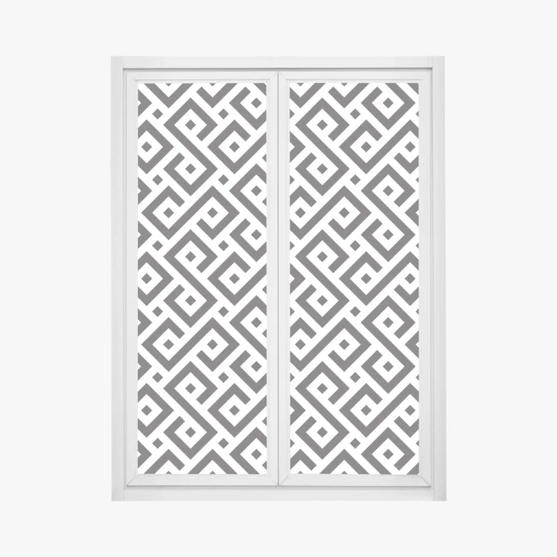 Pegatina para ventana patrón meandro geométrico en blanco y negro