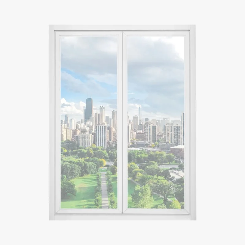 Pegatina para ventana panorama urbano de Chicago con parque y lago