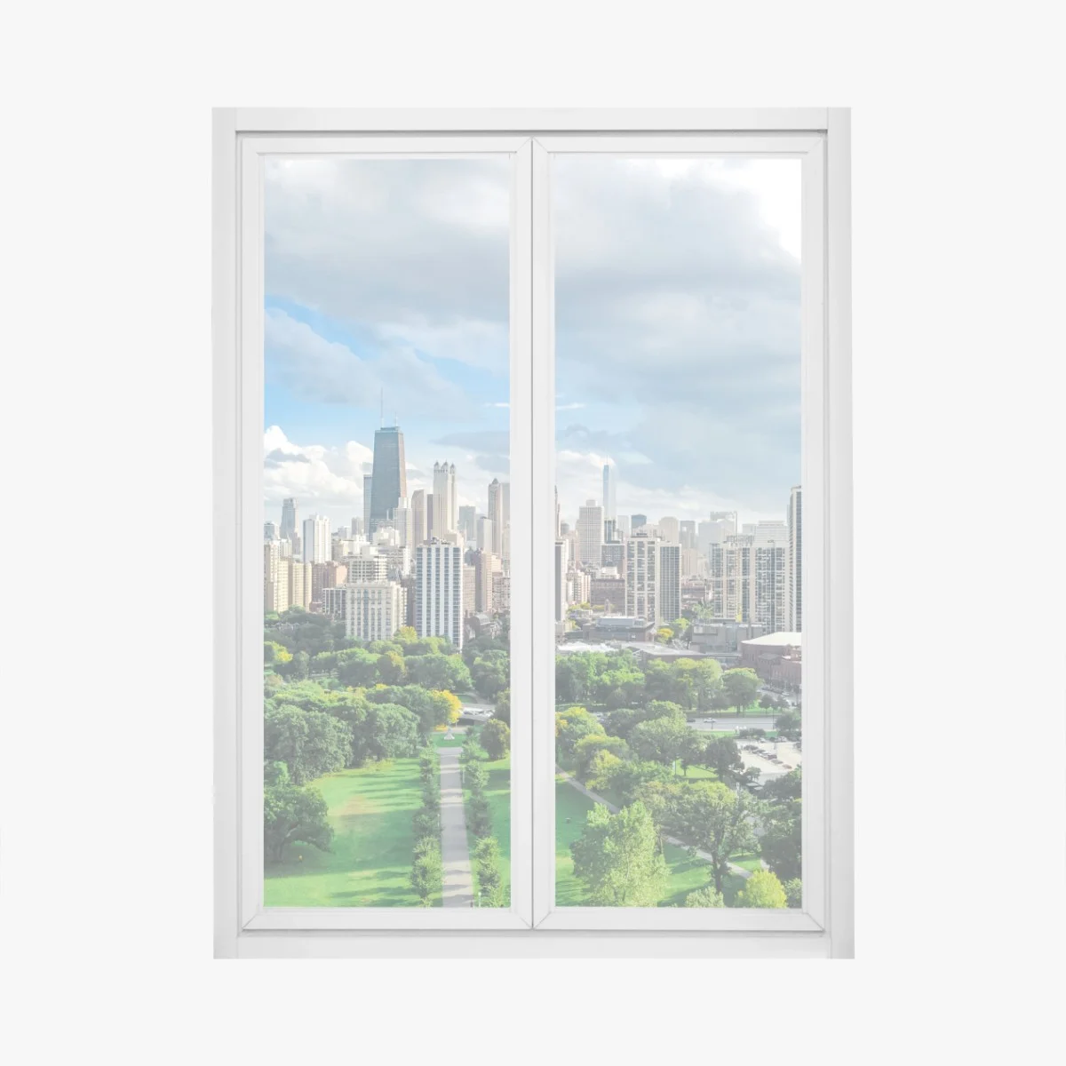 Pegatina para ventana panorama urbano de Chicago con parque y lago – Pixers® Pegatina para ventana panorama urbano de Chicago con parque y lago – Pixers®