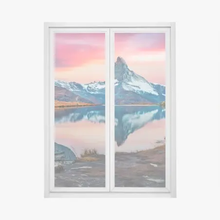 Pegatina para ventana amanecer sobre Stellisee y Matterhorn – Pixers®