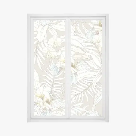 Pegatina para ventana cacatúas y orquídeas en patrón botánico – Pixers®