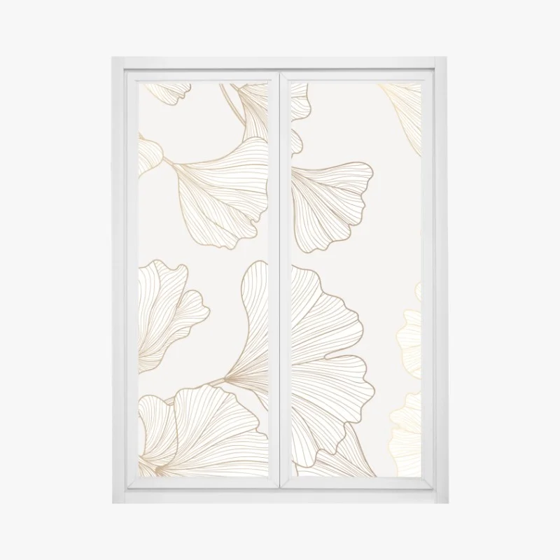 Pegatina para ventana hojas de ginkgo doradas sobre fondo neutro