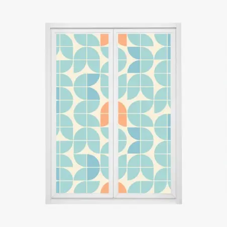 Pegatina para ventana mosaico geométrico mid-century en tonos turquesa y naranja – Pixers®